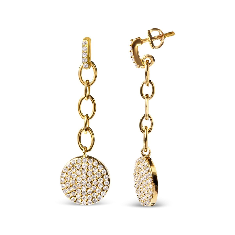 18K Yellow Gold Plated .925 Sterling Silver 1.0 Cttw Diamond Composite Cluster Dangle Chain Earrings (I-J Color, I1-I2 Clarity) - Earrings - Custom Crafting Alliance, LLC