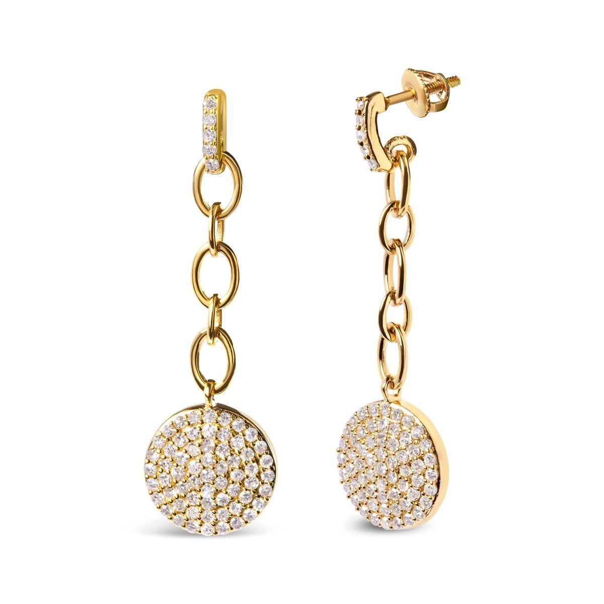 18K Yellow Gold Plated .925 Sterling Silver 1.0 Cttw Diamond Composite Cluster Dangle Chain Earrings (I-J Color, I1-I2 Clarity) - Earrings - Custom Crafting Alliance, LLC