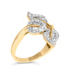 18K Yellow Gold Plated .925 Sterling Silver 1/2 Cttw Baguette and Round Diamond Bypass Triple Leaf Ring (I-J Color, I1-I2 Clarity) - Size 5 - Rings - Custom Crafting Alliance, LLC
