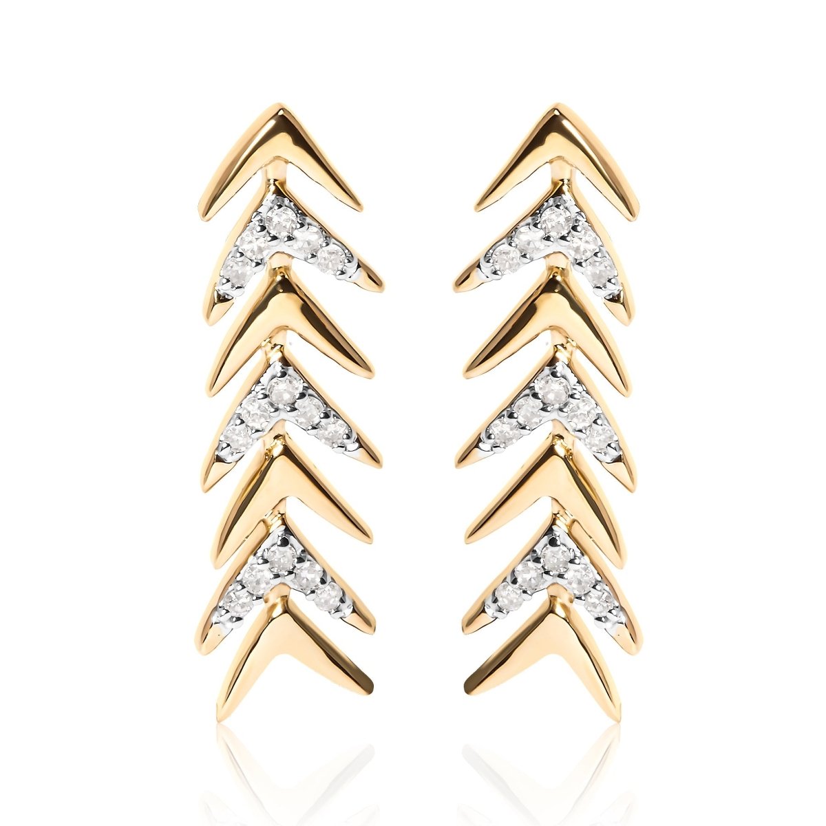 18K Yellow Gold Plated .925 Sterling Silver 1/5 Cttw Diamond Chevron Arrow Stud Earring (I-J Color, I2-I3 Clarity) - Earrings - Custom Crafting Alliance, LLC