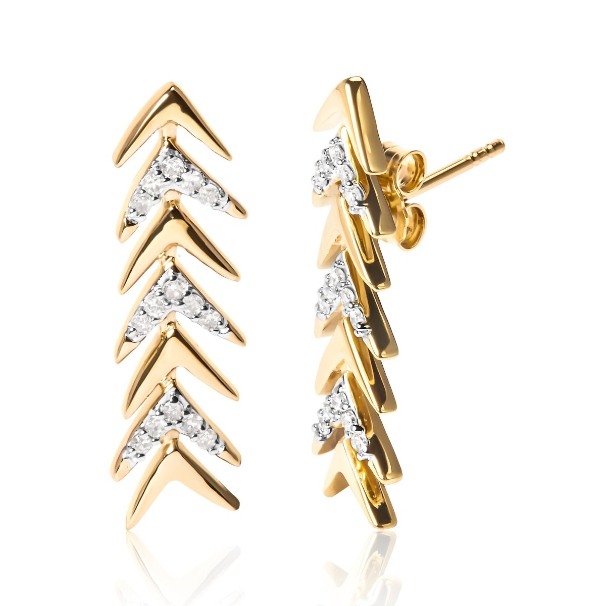 18K Yellow Gold Plated .925 Sterling Silver 1/5 Cttw Diamond Chevron Arrow Stud Earring (I-J Color, I2-I3 Clarity) - Earrings - Custom Crafting Alliance, LLC