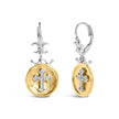 18K Yellow Gold Plated .925 Sterling Silver 1/8 Cttw Diamond Hammered Finished Medallion with Cross Drop and Dangle Earrings (I-J Color, SI1-SI2 Clarity) - Earrings - Custom Crafting Alliance, LLC