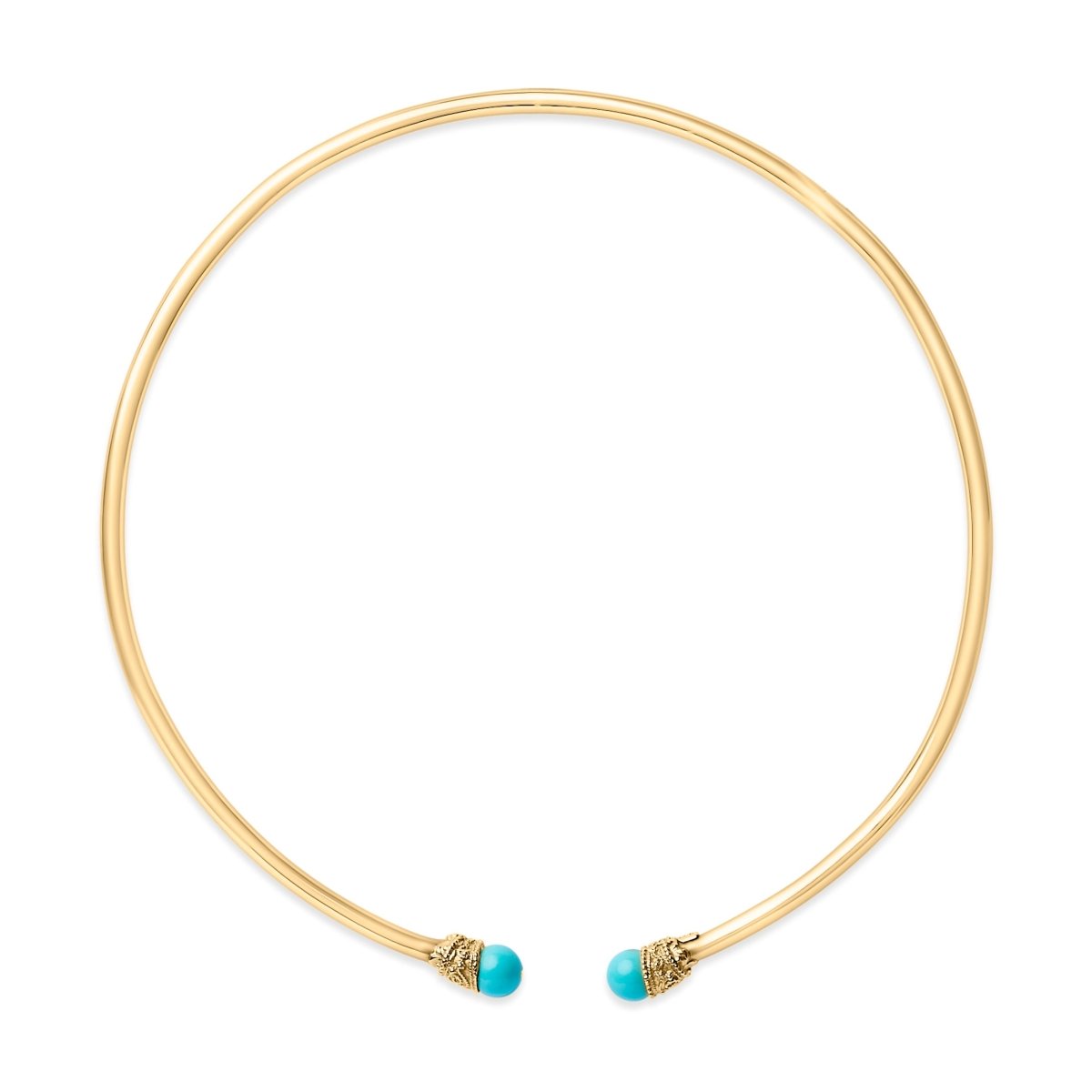 18K Yellow Gold Sculpted Collar Necklace with Turquoise Cabochon Ends - Necklaces - Custom Crafting Alliance, LLC