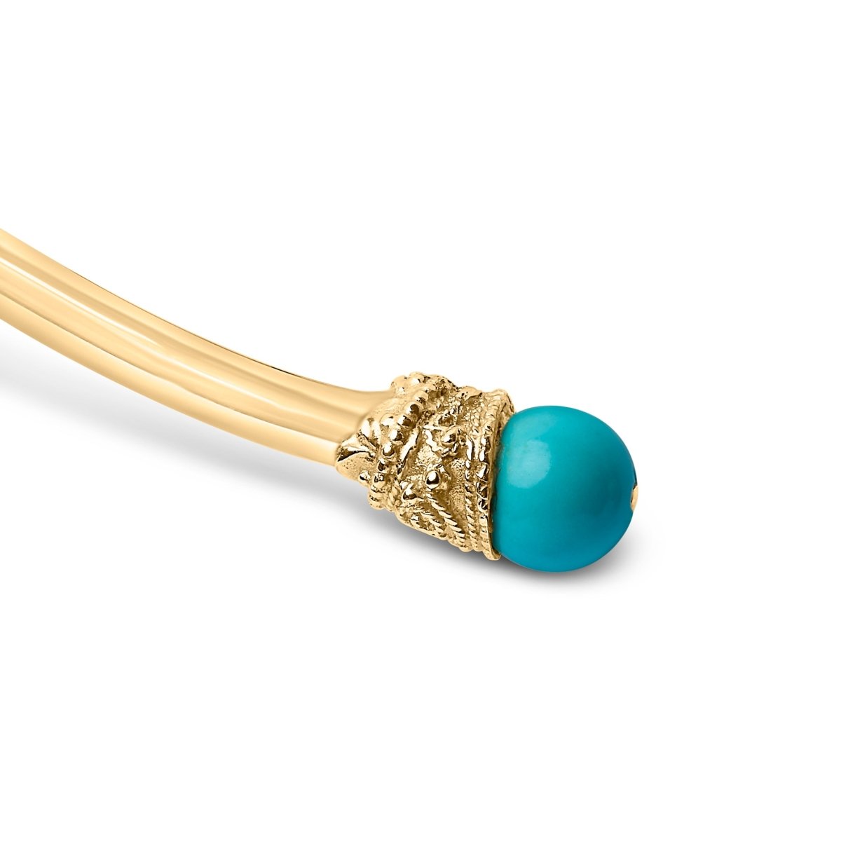 18K Yellow Gold Sculpted Collar Necklace with Turquoise Cabochon Ends - Necklaces - Custom Crafting Alliance, LLC