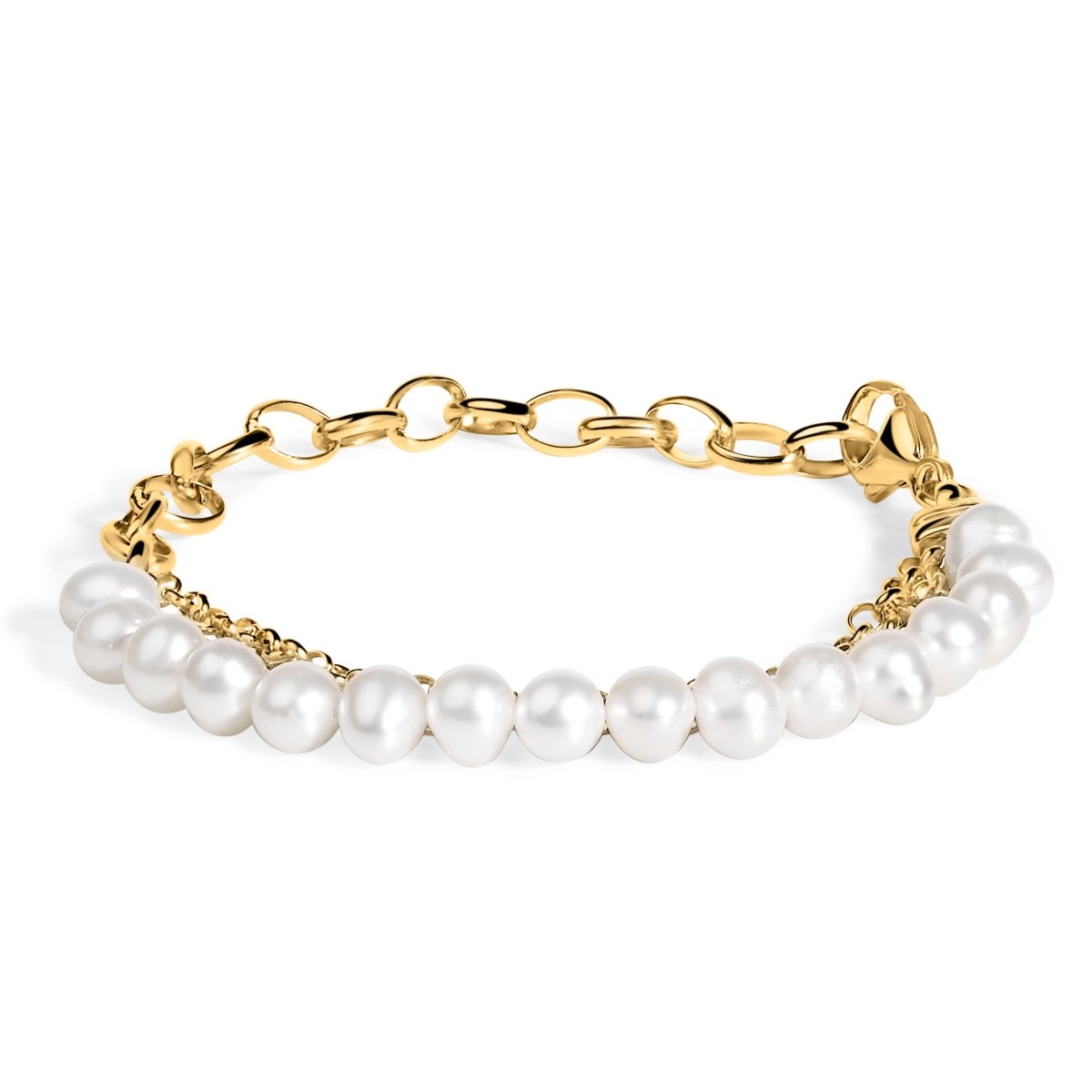18K Yellow Gold Vermeil Cultured Pearl Station Link Bracelet - Bracelets - Custom Crafting Alliance, LLC