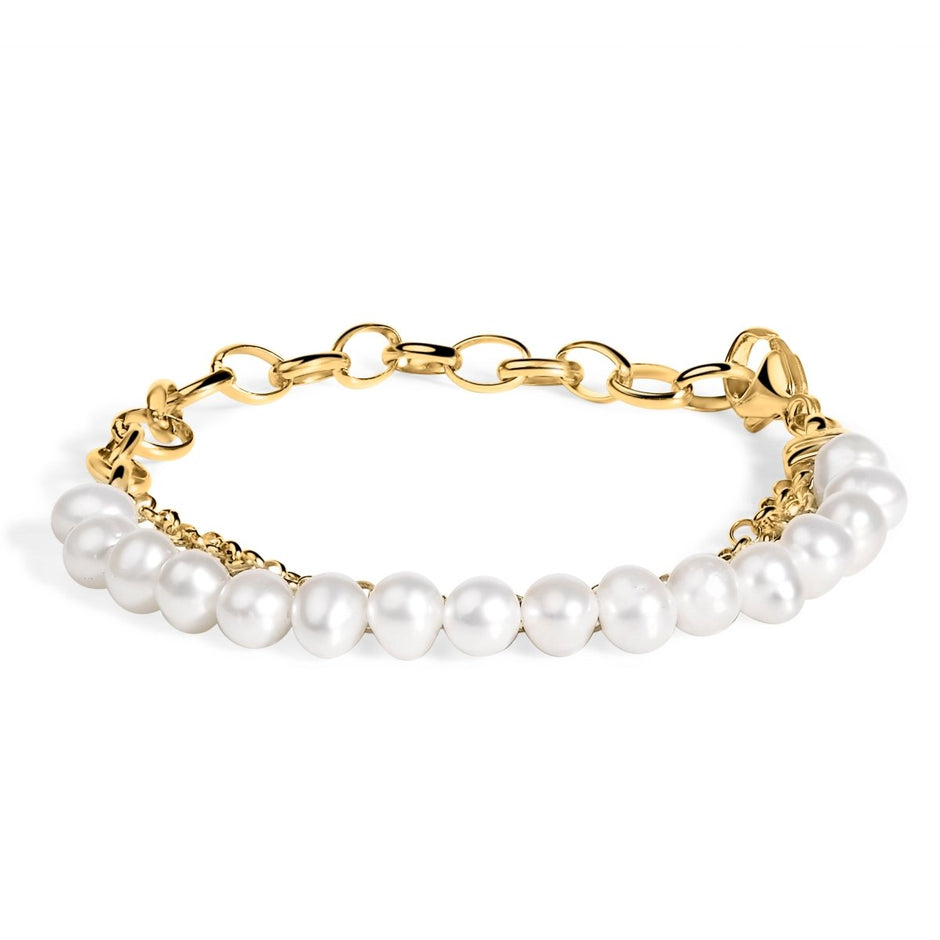 18K Yellow Gold Vermeil Cultured Pearl Station Link Bracelet - Bracelets - Custom Crafting Alliance, LLC