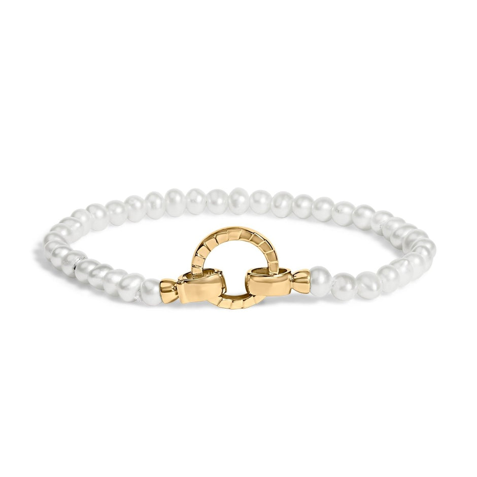 18K Yellow Gold Vermeil Pearl Infinity Lock Tennis Bracelet - Bracelets - Custom Crafting Alliance, LLC