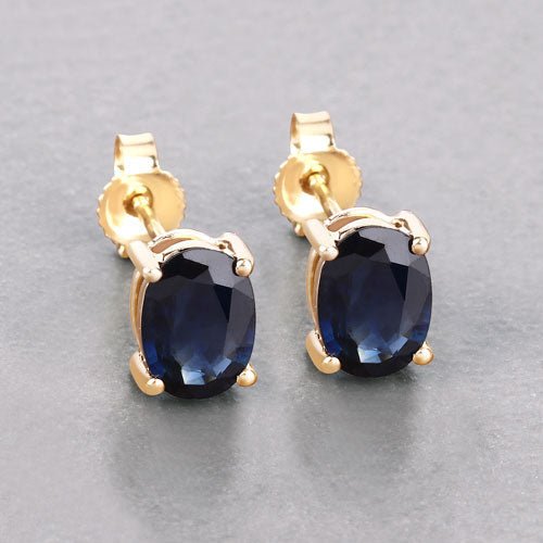 1.90 Carat Genuine Blue Sapphire 10K Yellow Gold Earrings - Earrings - Custom Crafting Alliance, LLC