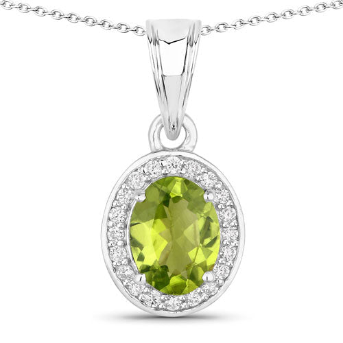 1.90 Carat Genuine Peridot and Lab Grown Diamond .925 Sterling Silver Pendant - Pendants - Custom Crafting Alliance, LLC