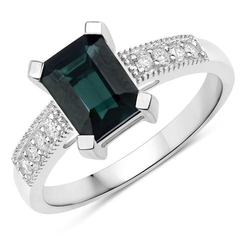 1.91 Carat Genuine Green Tourmaline and White Diamond 14K White Gold Ring - Rings - Custom Crafting Alliance, LLC