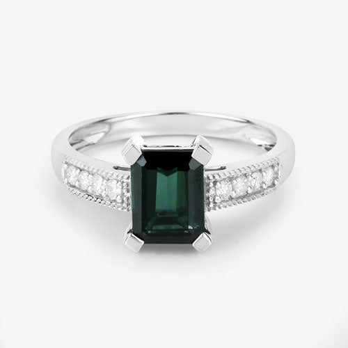1.91 Carat Genuine Green Tourmaline and White Diamond 14K White Gold Ring - Rings - Custom Crafting Alliance, LLC