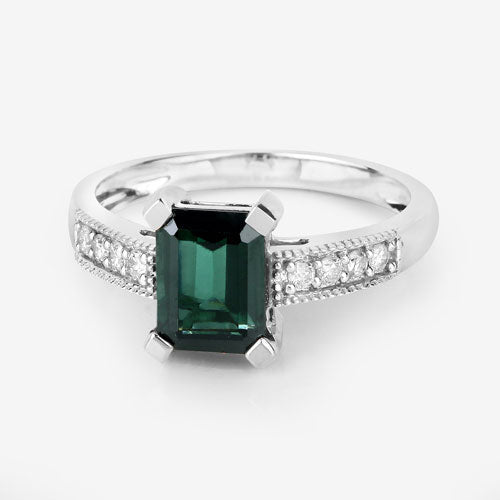1.91 Carat Genuine Green Tourmaline and White Diamond 14K White Gold Ring - Rings - Custom Crafting Alliance, LLC