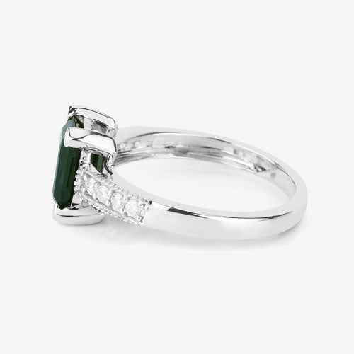 1.91 Carat Genuine Green Tourmaline and White Diamond 14K White Gold Ring - Rings - Custom Crafting Alliance, LLC