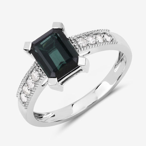 1.91 Carat Genuine Green Tourmaline and White Diamond 14K White Gold Ring - Rings - Custom Crafting Alliance, LLC