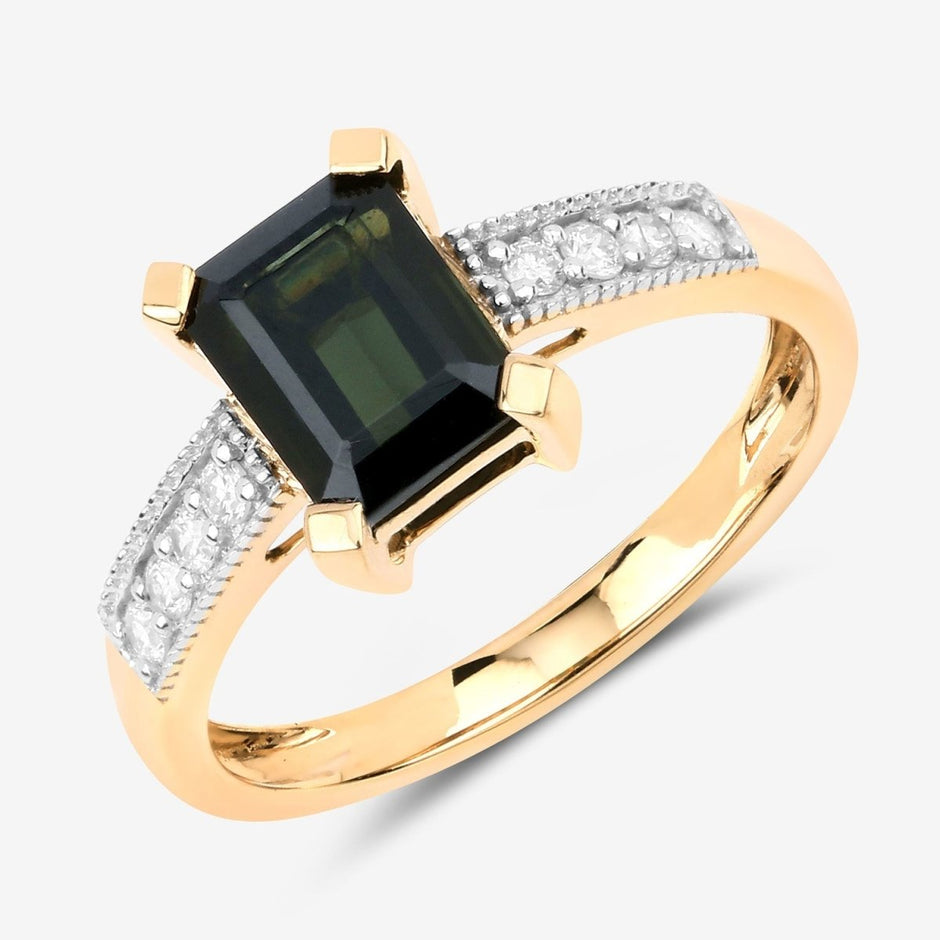 1.91 Carat Genuine Green Tourmaline and White Diamond 14K Yellow Gold Ring - Rings - Custom Crafting Alliance, LLC