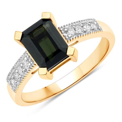 1.91 Carat Genuine Green Tourmaline and White Diamond 14K Yellow Gold Ring - Rings - Custom Crafting Alliance, LLC