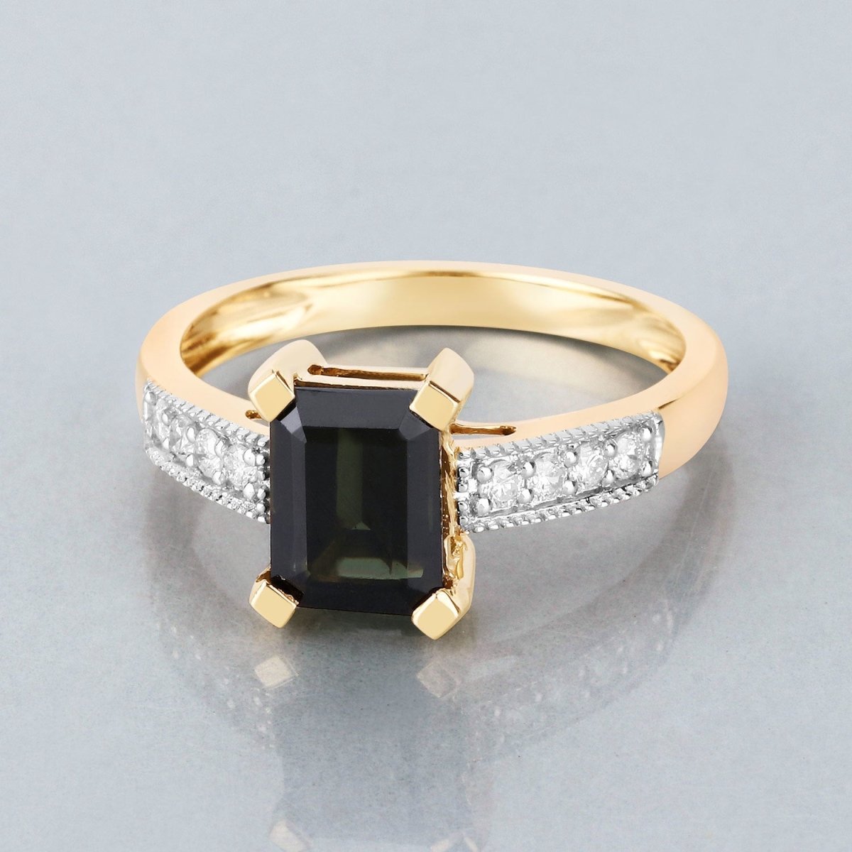 1.91 Carat Genuine Green Tourmaline and White Diamond 14K Yellow Gold Ring - Rings - Custom Crafting Alliance, LLC