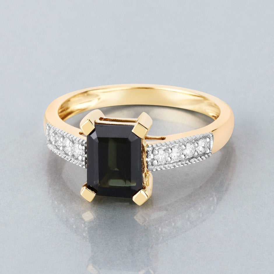 1.91 Carat Genuine Green Tourmaline and White Diamond 14K Yellow Gold Ring - Rings - Custom Crafting Alliance, LLC