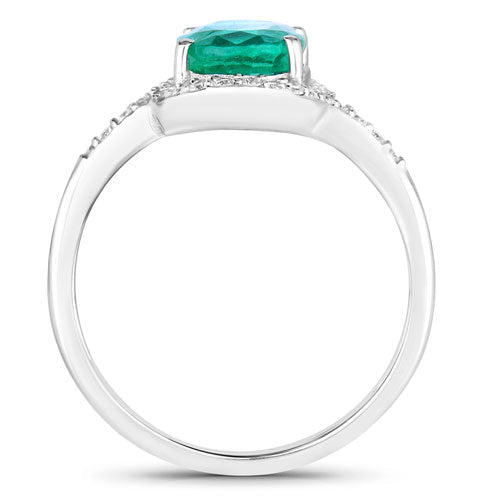 1.92 Carat Genuine Zambian Emerald and White Diamond 14K White Gold Ring - Rings - Custom Crafting Alliance, LLC