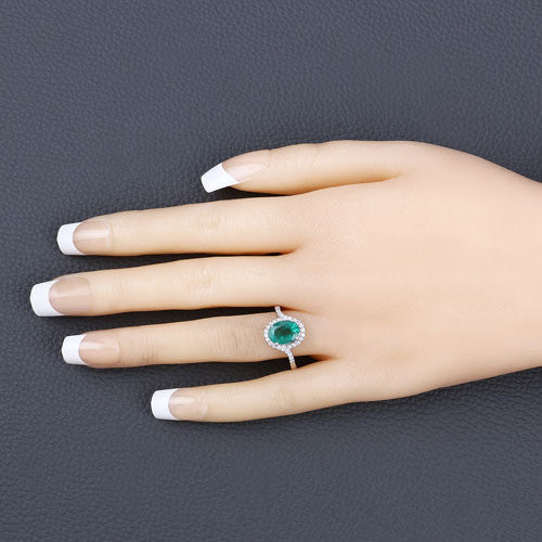 1.92 Carat Genuine Zambian Emerald and White Diamond 14K White Gold Ring - Rings - Custom Crafting Alliance, LLC