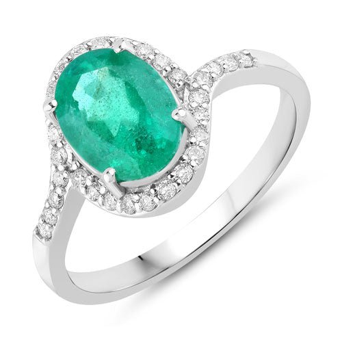 1.92 Carat Genuine Zambian Emerald and White Diamond 14K White Gold Ring - Rings - Custom Crafting Alliance, LLC