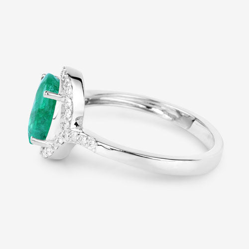 1.92 Carat Genuine Zambian Emerald and White Diamond 14K White Gold Ring - Rings - Custom Crafting Alliance, LLC