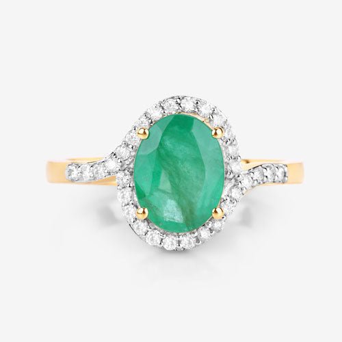 1.92 Carat Genuine Zambian Emerald and White Diamond 14K Yellow Gold Ring - Rings - Custom Crafting Alliance, LLC