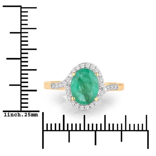 1.92 Carat Genuine Zambian Emerald and White Diamond 14K Yellow Gold Ring - Rings - Custom Crafting Alliance, LLC