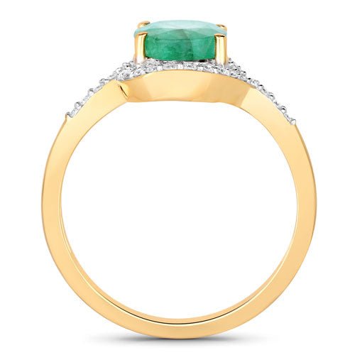 1.92 Carat Genuine Zambian Emerald and White Diamond 14K Yellow Gold Ring - Rings - Custom Crafting Alliance, LLC