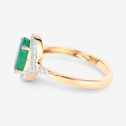 1.92 Carat Genuine Zambian Emerald and White Diamond 14K Yellow Gold Ring - Rings - Custom Crafting Alliance, LLC
