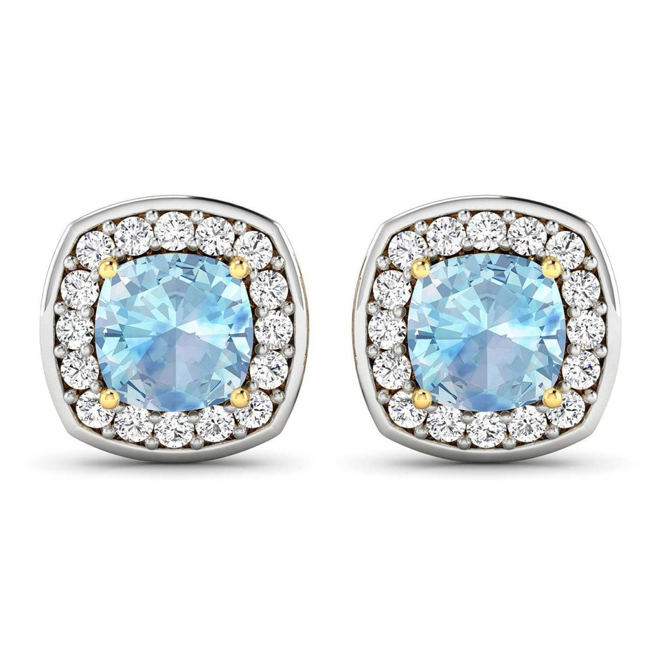 1.95 Carat Genuine Aquamarine and White Diamond 14K Yellow Gold Earrings - Earrings - Custom Crafting Alliance, LLC