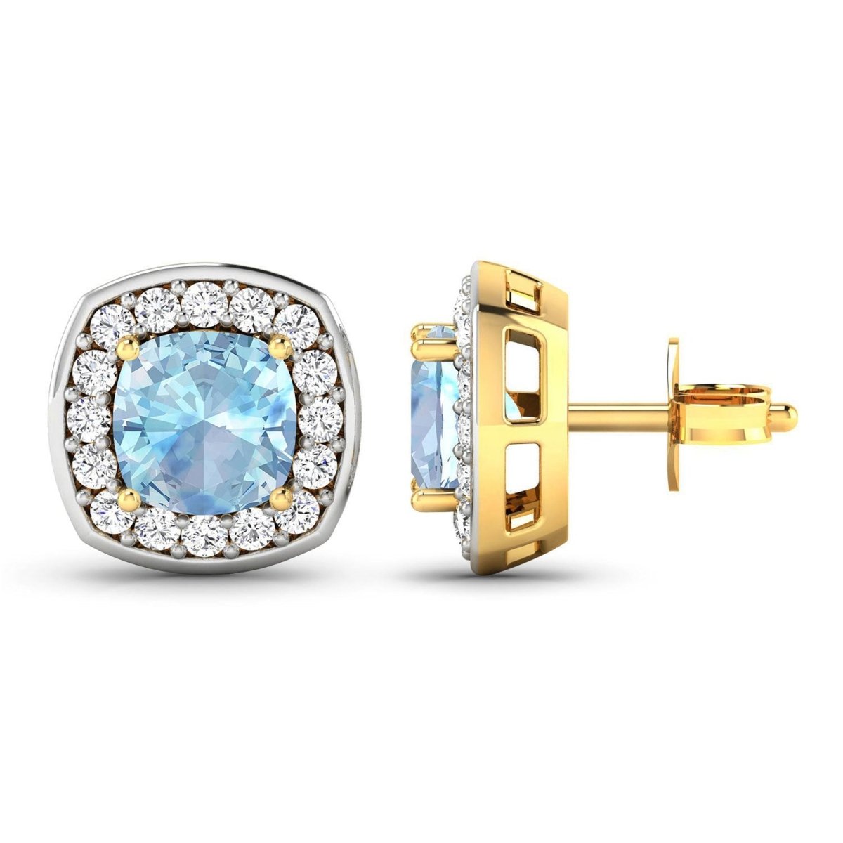1.95 Carat Genuine Aquamarine and White Diamond 14K Yellow Gold Earrings - Earrings - Custom Crafting Alliance, LLC