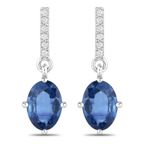 1.95 Carat Genuine Blue Sapphire and White Diamond 14K White Gold Earrings - Earrings - Custom Crafting Alliance, LLC