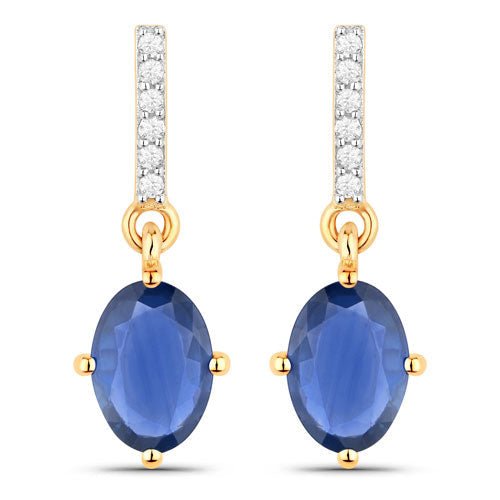 1.95 Carat Genuine Blue Sapphire and White Diamond 14K Yellow Gold Earrings - Earrings - Custom Crafting Alliance, LLC