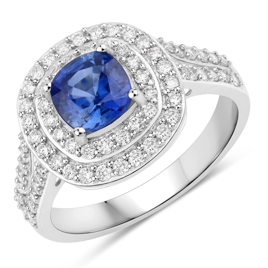 1.96 Carat Genuine Blue Sapphire and White Diamond 18K White Gold Ring - Rings - Custom Crafting Alliance, LLC
