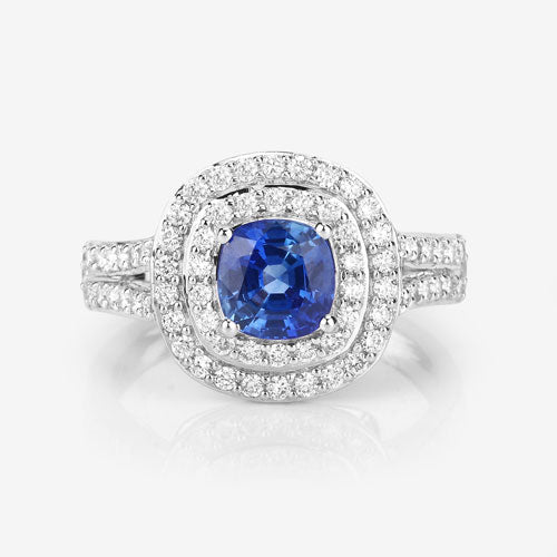 1.96 Carat Genuine Blue Sapphire and White Diamond 18K White Gold Ring - Rings - Custom Crafting Alliance, LLC
