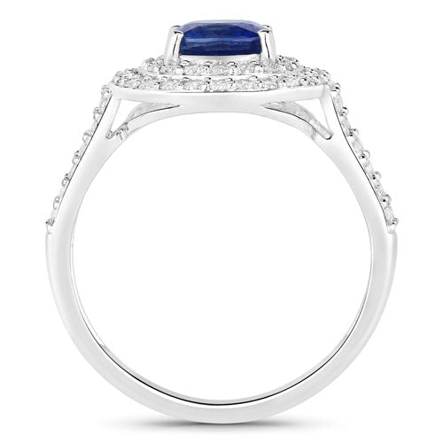 1.96 Carat Genuine Blue Sapphire and White Diamond 18K White Gold Ring - Rings - Custom Crafting Alliance, LLC