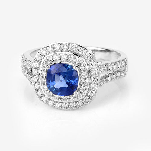 1.96 Carat Genuine Blue Sapphire and White Diamond 18K White Gold Ring - Rings - Custom Crafting Alliance, LLC