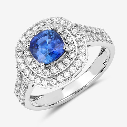 1.96 Carat Genuine Blue Sapphire and White Diamond 18K White Gold Ring - Rings - Custom Crafting Alliance, LLC