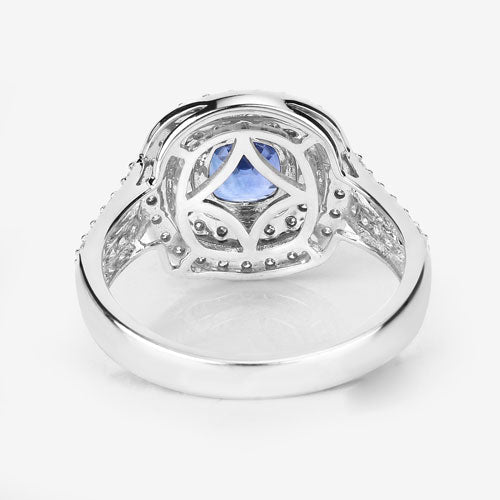 1.96 Carat Genuine Blue Sapphire and White Diamond 18K White Gold Ring - Rings - Custom Crafting Alliance, LLC