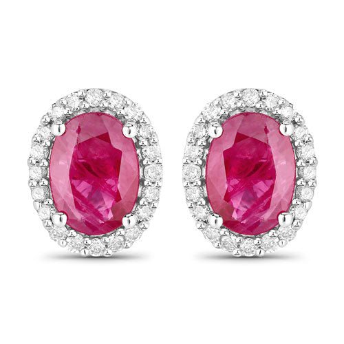 1.96 Carat Genuine Ruby and White Diamond 14K White Gold Earrings - Earrings - Custom Crafting Alliance, LLC