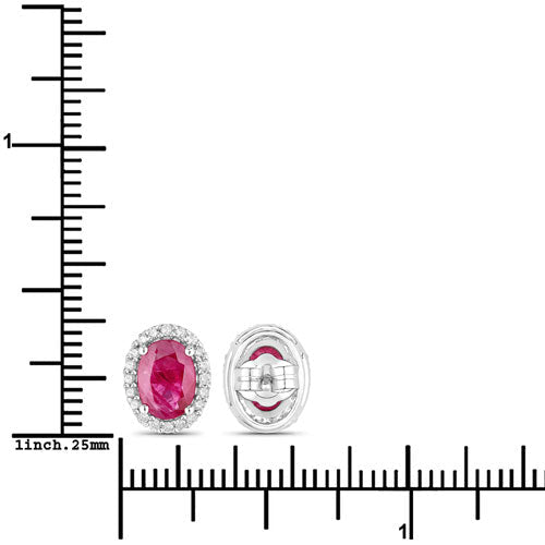 1.96 Carat Genuine Ruby and White Diamond 14K White Gold Earrings - Earrings - Custom Crafting Alliance, LLC