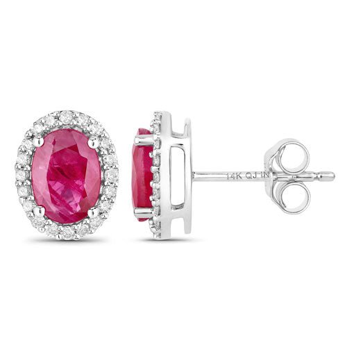 1.96 Carat Genuine Ruby and White Diamond 14K White Gold Earrings - Earrings - Custom Crafting Alliance, LLC