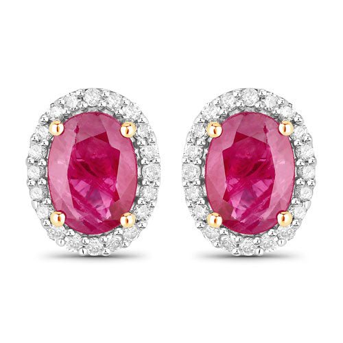 1.96 Carat Genuine Ruby and White Diamond 14K Yellow Gold Earrings - Earrings - Custom Crafting Alliance, LLC