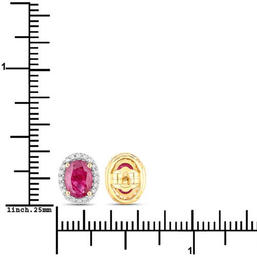 1.96 Carat Genuine Ruby and White Diamond 14K Yellow Gold Earrings - Earrings - Custom Crafting Alliance, LLC