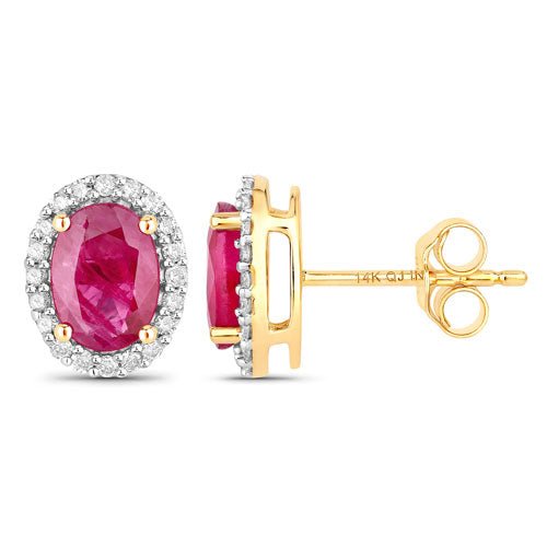1.96 Carat Genuine Ruby and White Diamond 14K Yellow Gold Earrings - Earrings - Custom Crafting Alliance, LLC