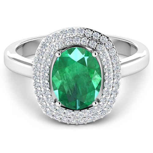 1.97 Carat Genuine Zambian Emerald and White Diamond 14K White Gold Ring - Rings - Custom Crafting Alliance, LLC
