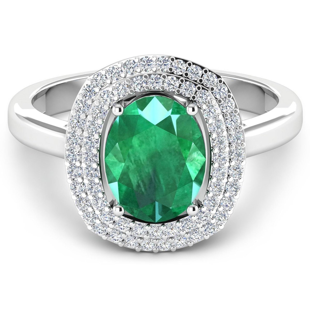 1.97 Carat Genuine Zambian Emerald and White Diamond 14K White Gold Ring - Rings - Custom Crafting Alliance, LLC