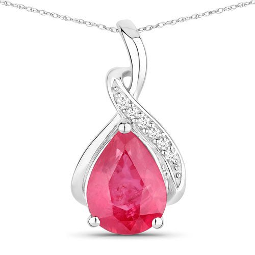 1.98 Carat Genuine Ruby and White Diamond 14K White Gold Pendant - Pendants - Custom Crafting Alliance, LLC