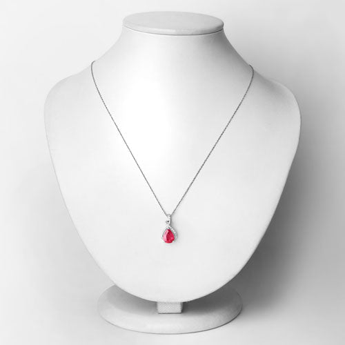 1.98 Carat Genuine Ruby and White Diamond 14K White Gold Pendant - Pendants - Custom Crafting Alliance, LLC